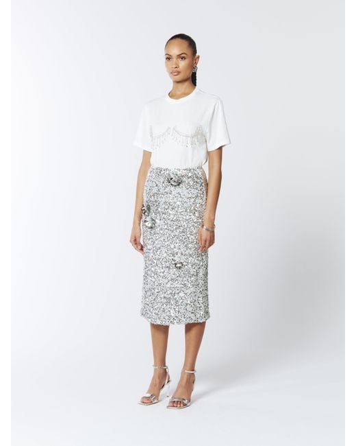 Sour Figs White Crystal Fringed T-Shirt