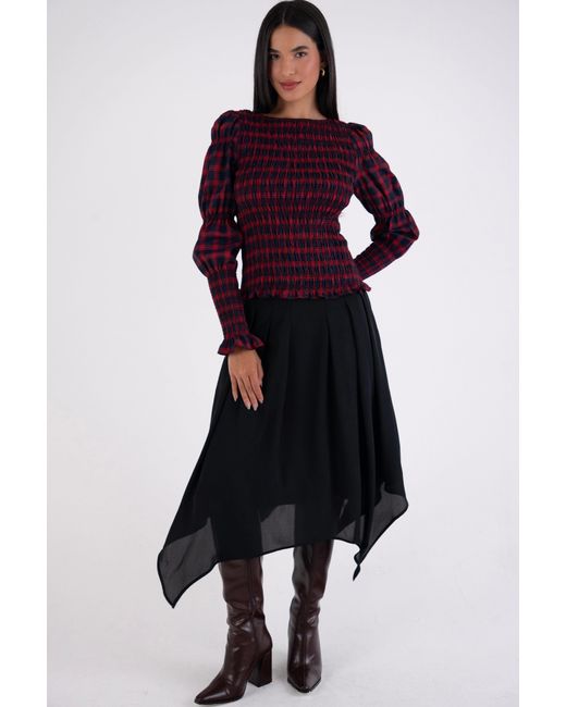 Amy Lynn Purple Iris Pure Cotton Plaid Smocked Top