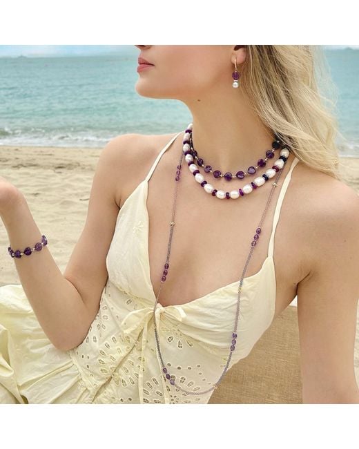 Farra Metallic Gemstone Color Matching Versatile Long Necklace