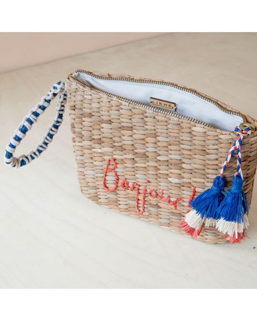 LIKHÂ Brown Neutrals Handwoven Seagrass Bonjour Wristlet Pouch With Tassels