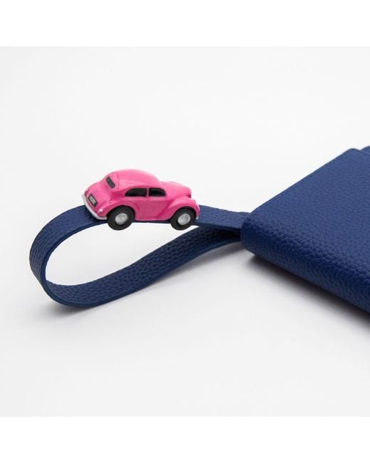 Absurde Blue Parking Leather Bifold Wallet With Fuchsia Car