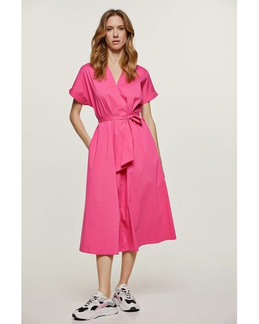 Conquista Pink Fuchsia A Line Midi Dress With Belt