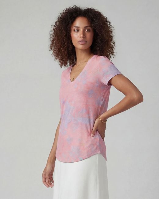 Lords of Harlech Pink Victoria Paisley Explosion Coral V-Neck Printed Top