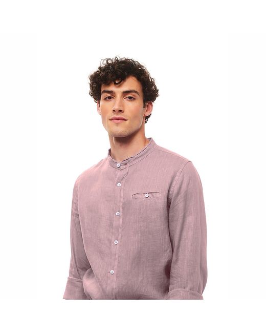Haris Cotton Pink Slim Fit Mandrin Neck Linen Shirt Powder for men