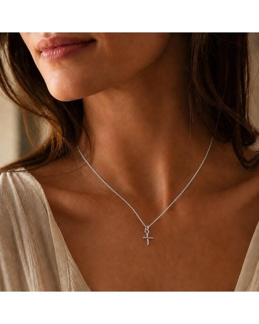Mother Nature Jewelry Metallic Jasmine Branch Cross Necklace, Handmade Minimalist Pendant