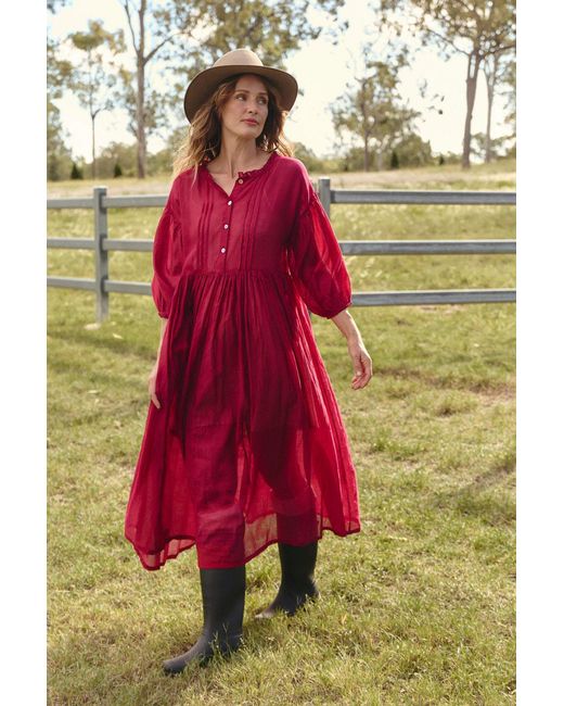 Adrift Clothing Red Coco Cotton Silk Dress