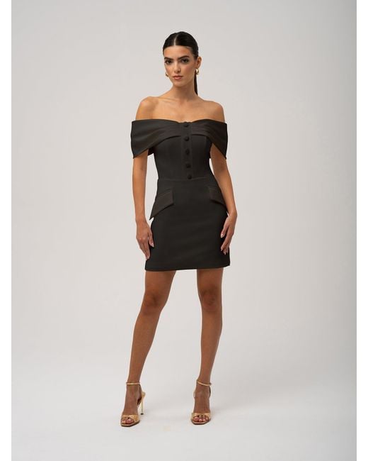 Tia Dorraine Black Steel Confidence Off-Shoulder Mini Dress