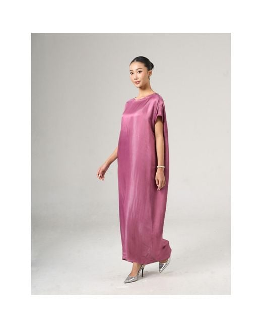 Silk and Bears Purple Seraphine Dusty Rose Hand-Dyed Silk Kaftan Maxi Dress