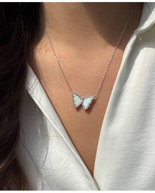 KAMARIA Blue Opal Butterfly Necklace With Crystals