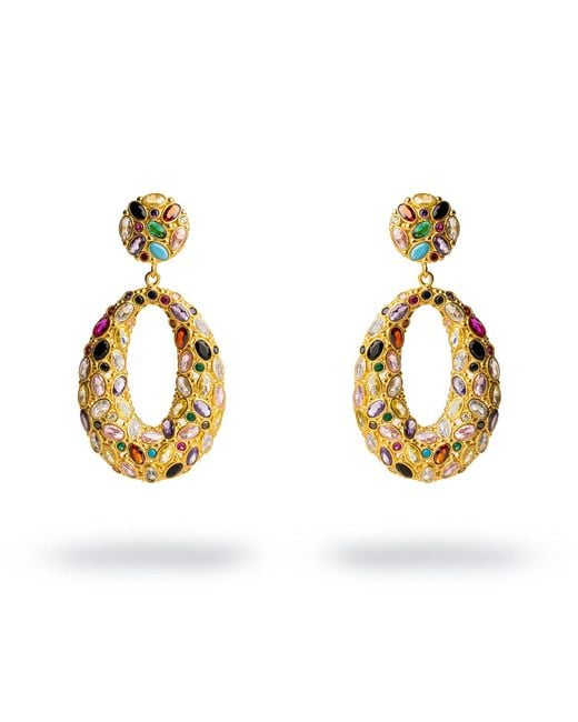 Ebru Jewelry Metallic Multi Gemstone & Stylish Look Chunky Dangle Earrings