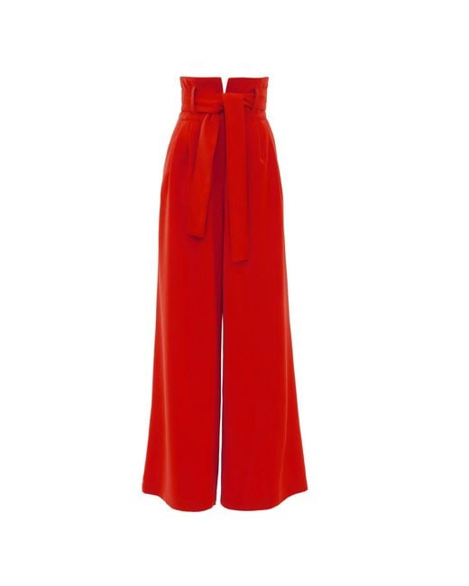 Julia Allert Red High Waist Long Wide Leg Trousers –