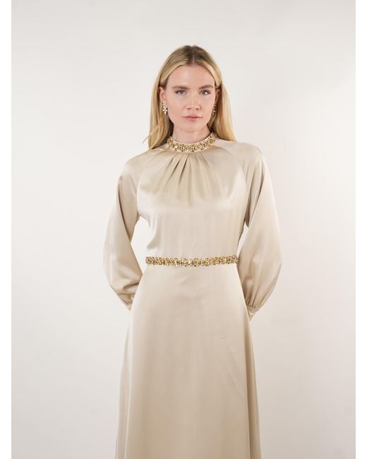 John Abgin Natural Neutrals Satin Embellished Midi Dress
