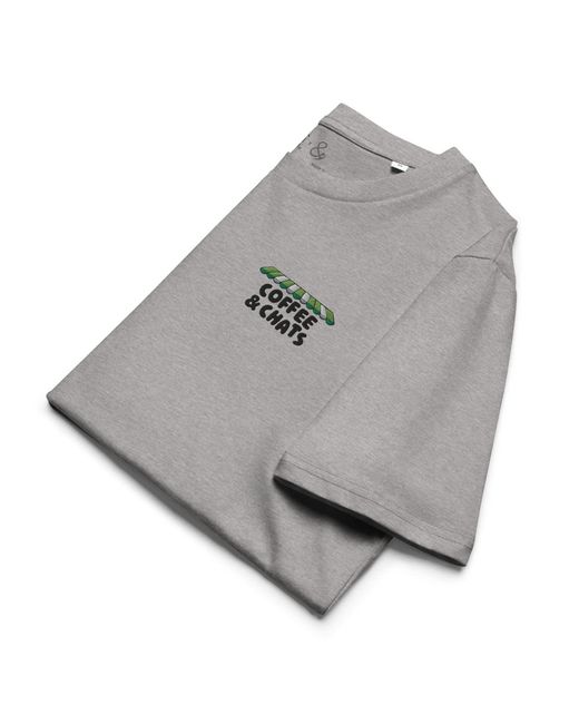 Anchor and Crew Gray Heather Gustatory Coffee & Chats Organic Cotton Embroidered T-Shirt