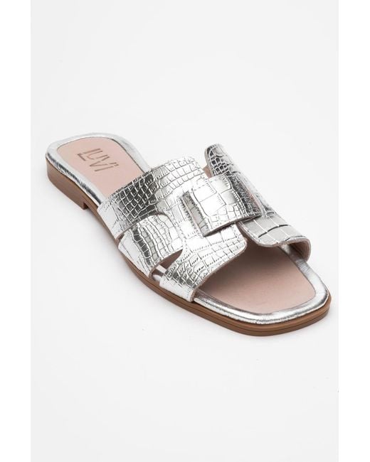 Forever & Always Shoes White Notre Leather Slide Sandal