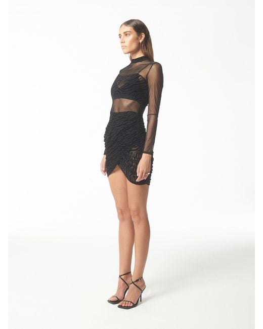 Sour Figs Black Zebra Pattern Sheer Mesh Illusion Mini Dress