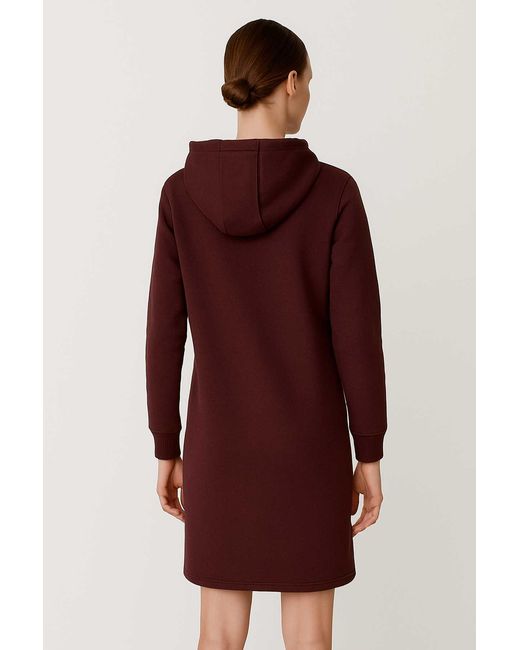 Conquista Purple Dark Burgundy Cotton-Blend Hoodie Dress