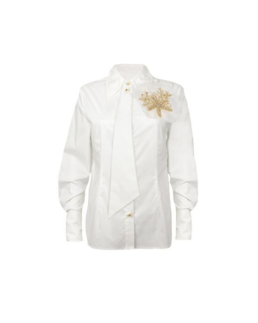 Laines London White Laines Couture Tie Shirt With Embellished Shell