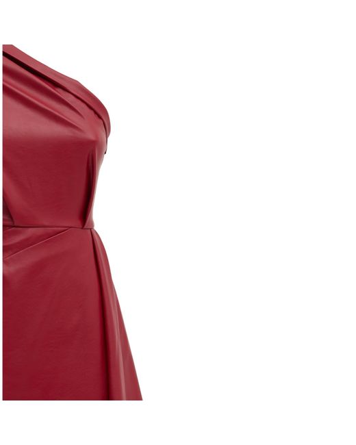 Julia Allert Red Designer Soft Faux Leather Midi Dress