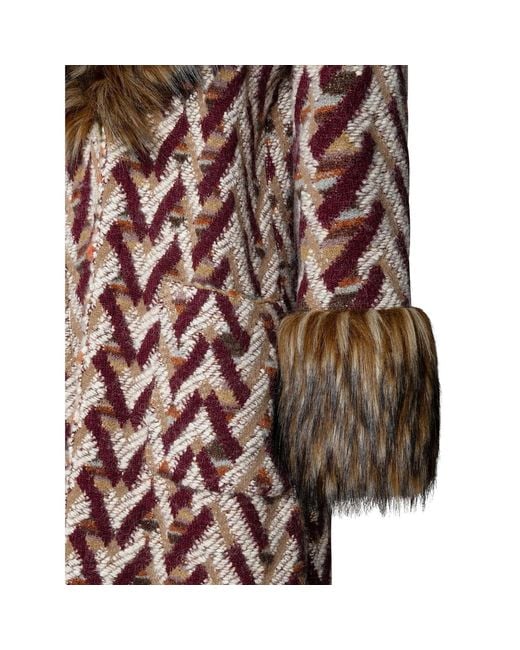 The Extreme Collection Brown Long Knit Coat With Faux Fur Flavia
