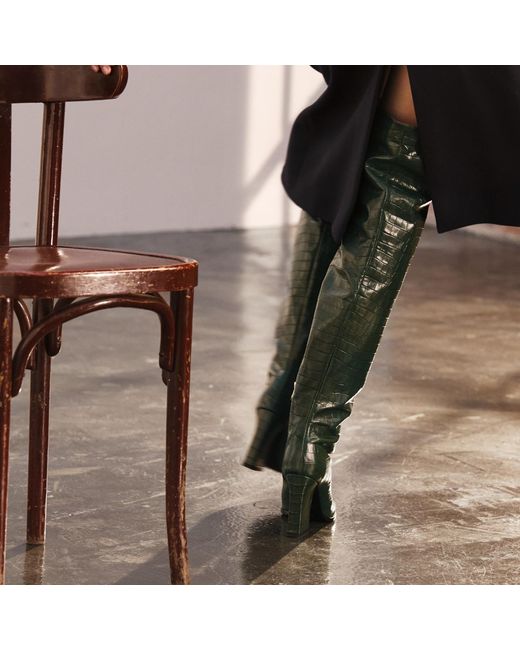 Rosamund Muir London Green Roma Crocodile Print Over Knee Boots
