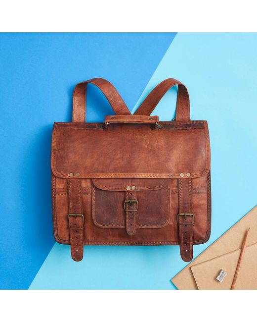 VIDA VIDA Brown Vida Vintage Leather Backpack+satchel for men