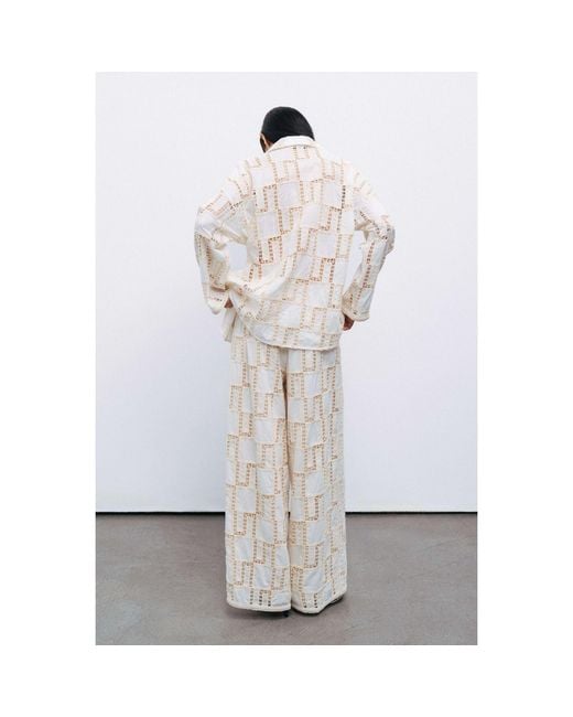 Nocturne White Neutrals Embroidered Pants