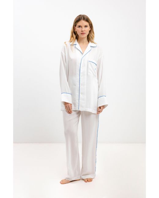 InAvati White Pyjama Shirt With Stripes And Long Sleeves