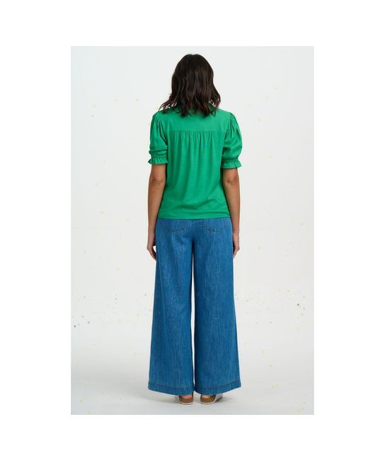 Sugarhill Green Angelique Shirred Top, Parrots Embroidery