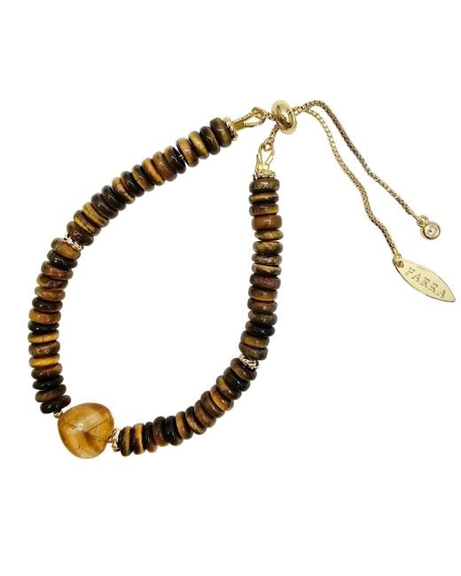 Farra Metallic Tiger-Eye With Heart Citrine Adjustable Bracelet