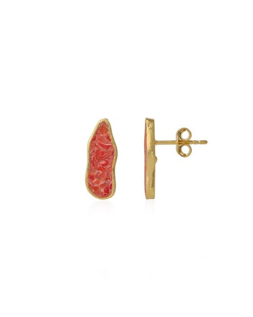 Spero London White Molten Dripping Coral & Amber Sterling Plated Earring