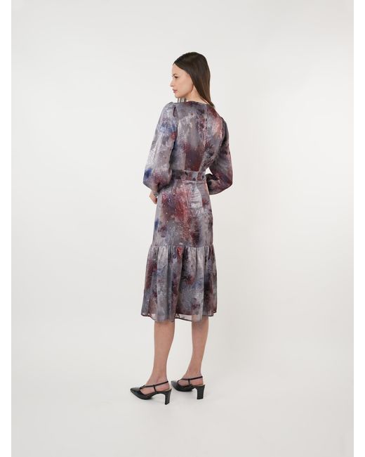 John Abgin Purple Chiffon Burnout Ombre Scatter Midi Dress