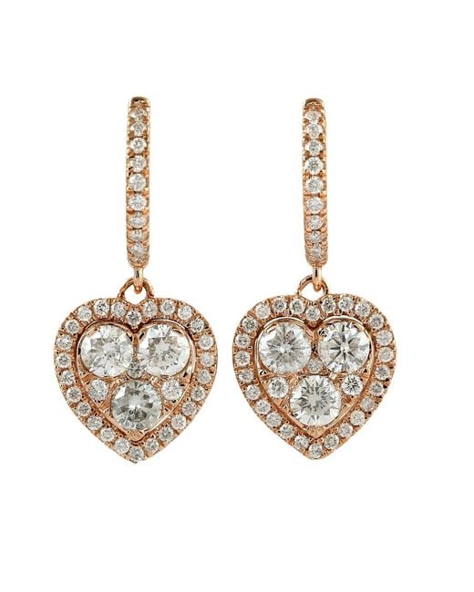 Artisan Metallic Rose Gold Heart Shape Dangle Earrings Diamond