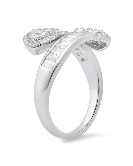 Kylie Harper Metallic Sterling Heart Baguette-Cut Diamond Cz Bypass Ring