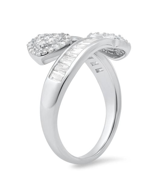 Kylie Harper Metallic Sterling Heart Baguette-Cut Diamond Cz Bypass Ring