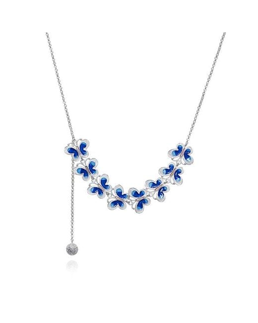 Far East Jewelry Blue Handmade Orchid Butterfly Necklace & Enamel