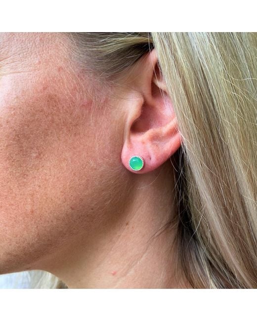 Auree Jewellery Multicolor Barcelona Silver May Birthstone Stud Earrings Chrysoprase