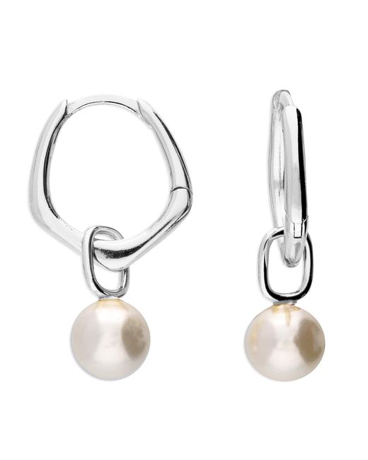 Harfi Metallic Unique Misshapen Sterling Hoop Earrings With Synthetic Pearl Charm