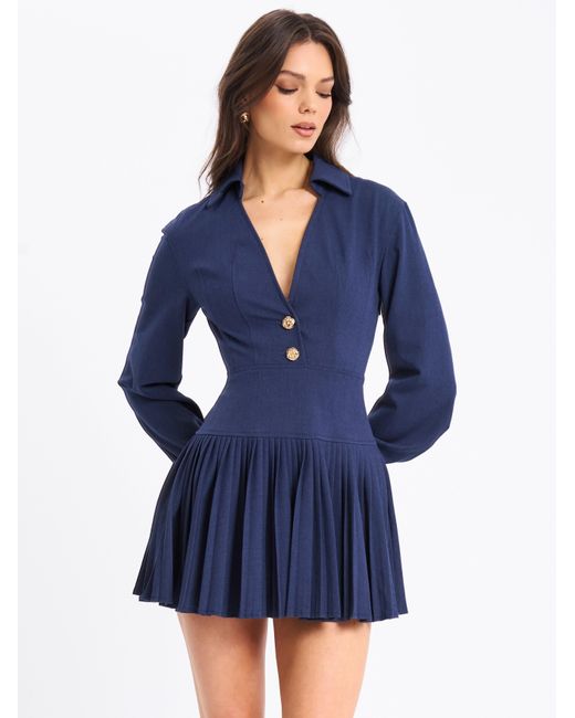 Miss Circle New York Blue Valarie Denim Style Pleated Mini Dress