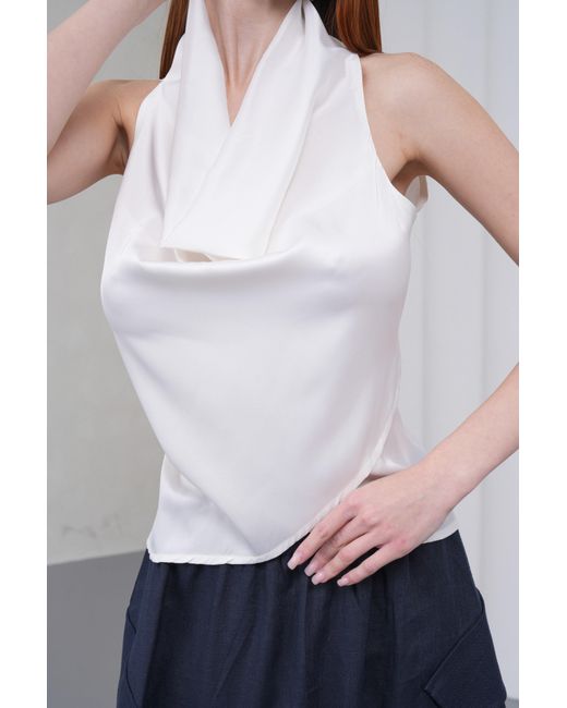 Lumina Eligma White Cascade Silk Cowl Top