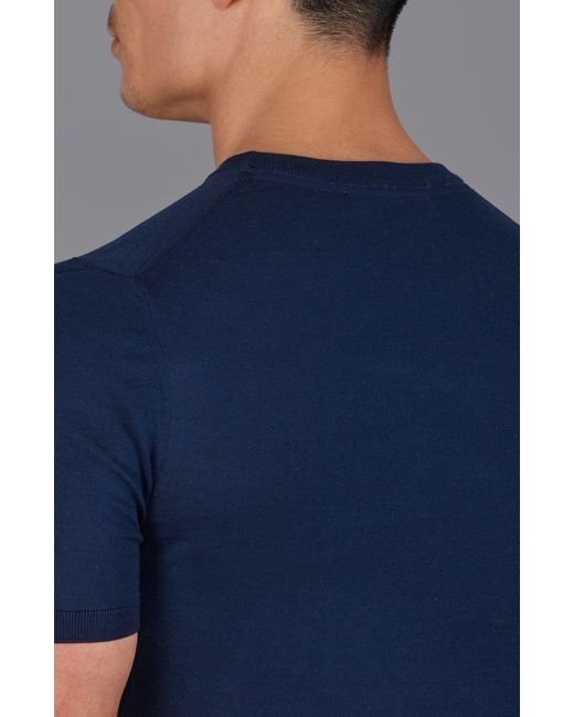 Paul James Knitwear Blue Superfine Merino Wool Ilario Knitted T-Shirt for men