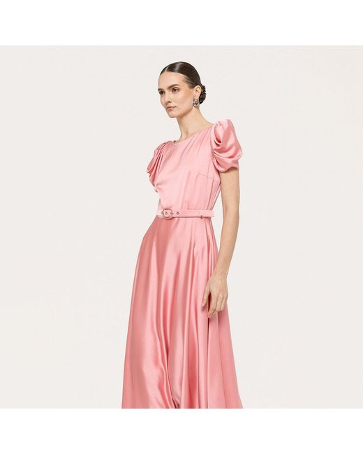 Nissa Pink Belted Viscose Midi Dress