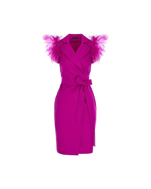 concept A trois Purple Short Blazer Dress With Tulle And Ostrich Feathers