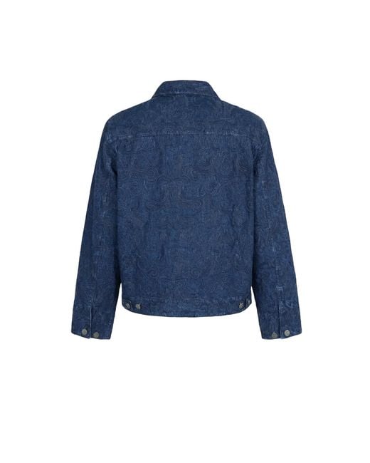 Modenaire Blue Textured Zip Jacket With Point Collar Tonal Pattern for men