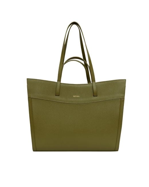 Saonara Brand Green Shopping Bag Khaki Leather