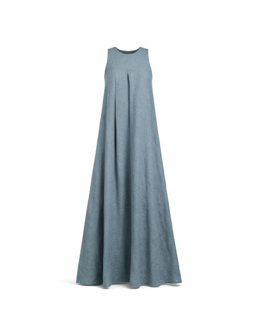 Nikka Place Gray Linen Long Maternity Dress With Pockets