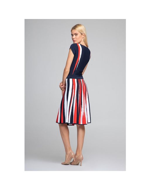 Rumour London Iris Striped Knitted Fit And Flare Dress In Navy And Red