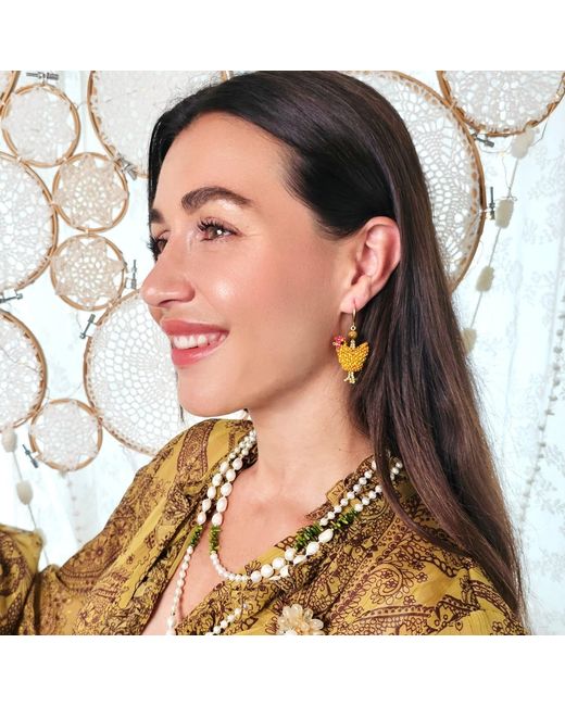 Farra Yellow Playful Handcrafted Chicken Dangle Earrings