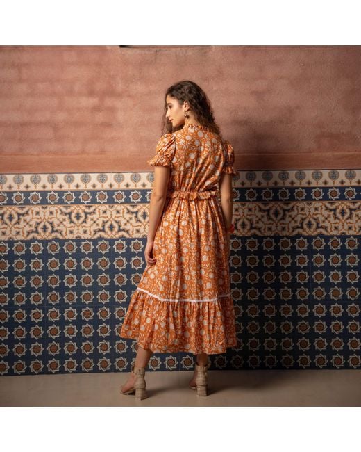 Echo of Pink Orange Midi Dress
