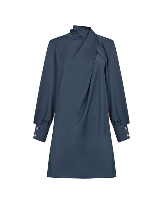 Malo Blue Draped Satin Mini Dress