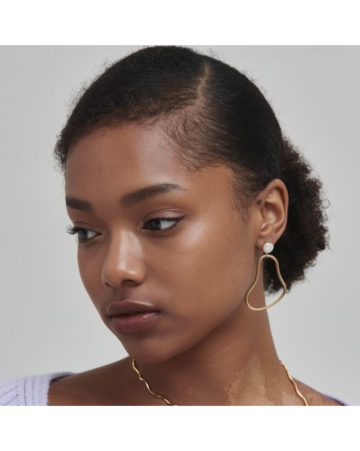 Shabella Nyc Metallic Pearl Hoop Earrings
